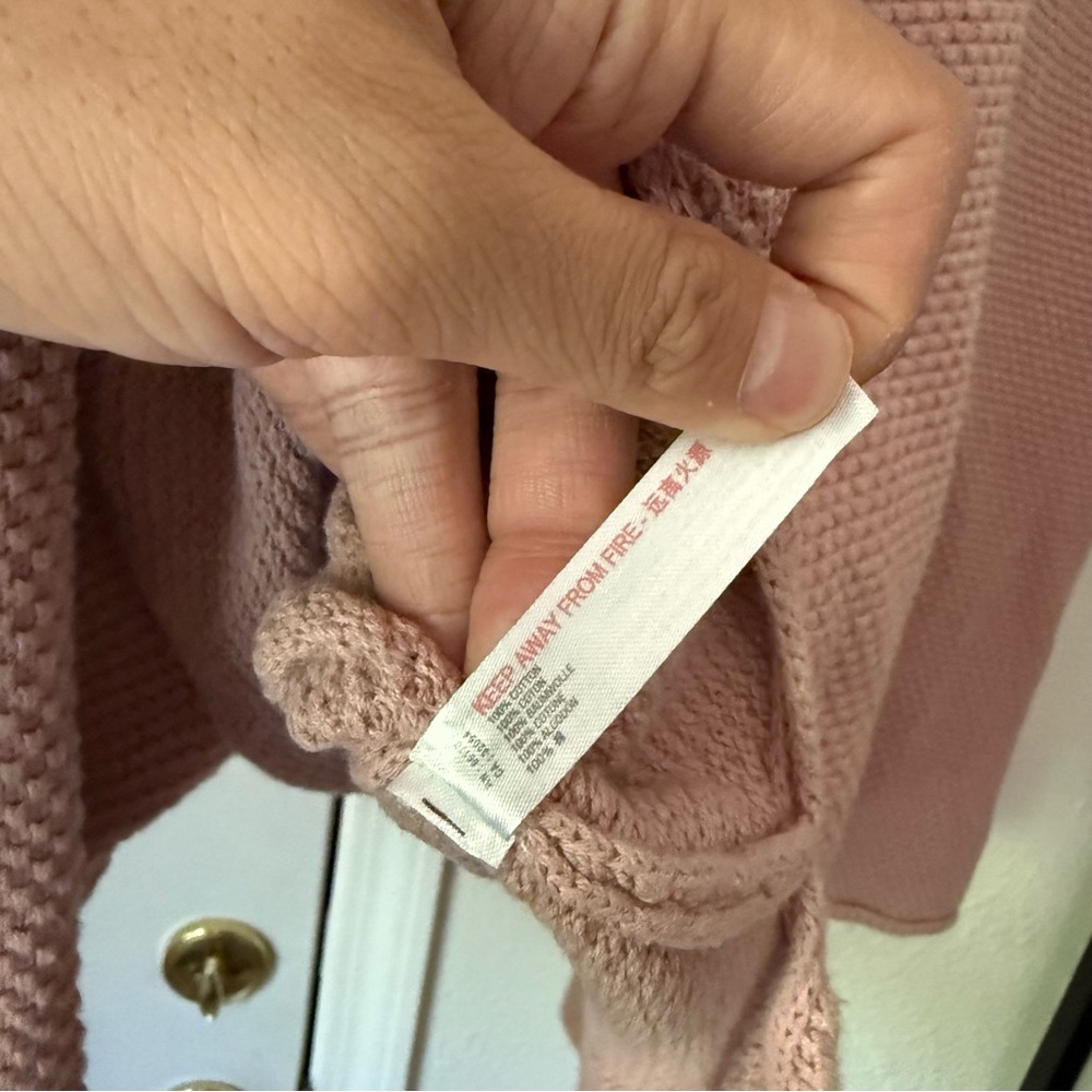 FREE‎ PEOPLE beach pink waffle thermal knit boxy oversized cropped pullover - Picture 8 of 8